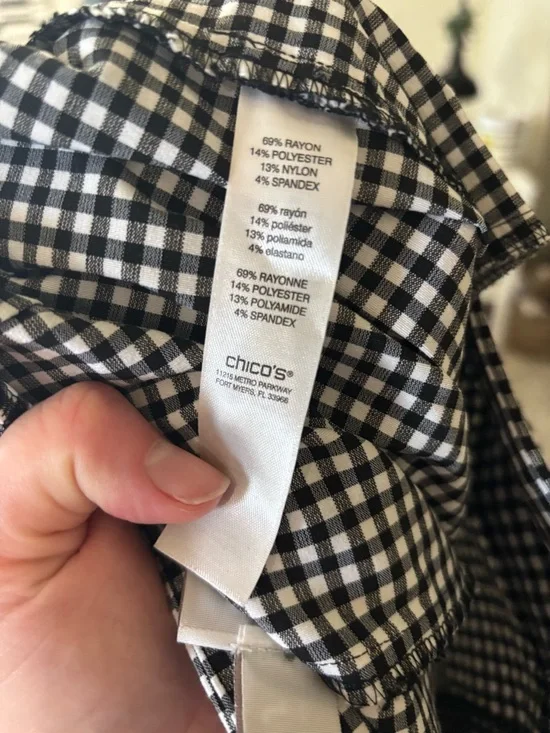 Chicos Womens Brigitte Gingham Black & White Capri Ankle Pants Size Medium - Picture 6 of 6